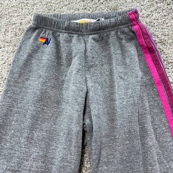 Aviator Nation Women's Small 5 Stripe Sweatpants in Heather Grey & Pink - Picture 3 of 9